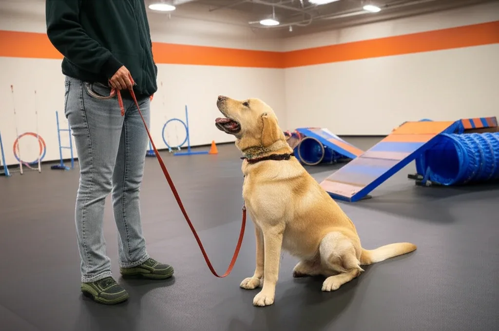 New dog owner at first Zoom Room training class