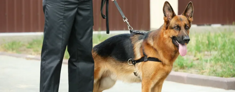 German Shepherd on a leash