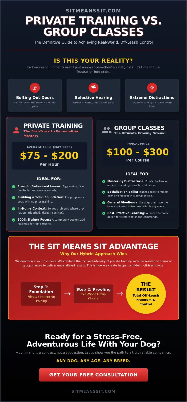 Private Dog Training vs. Group Classes: Which Path Leads to Off-Leash Freedom?