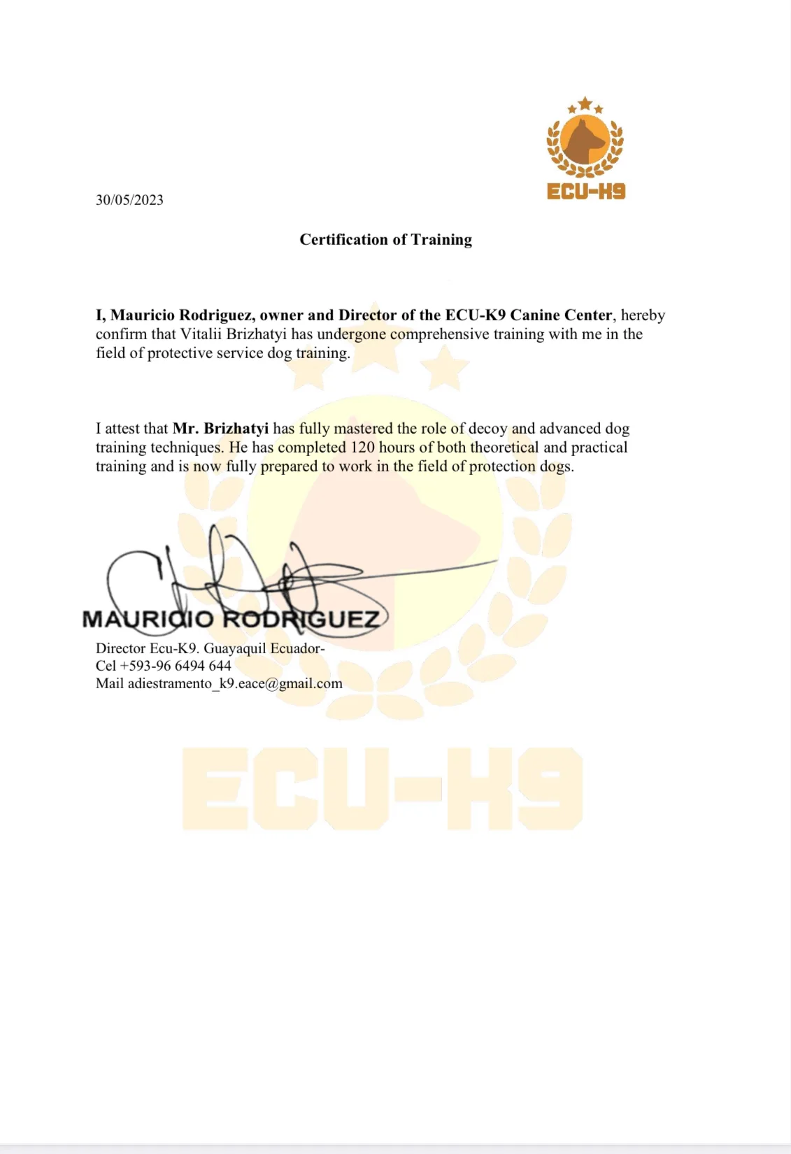 Certificate — Canine Behavioral Psychology