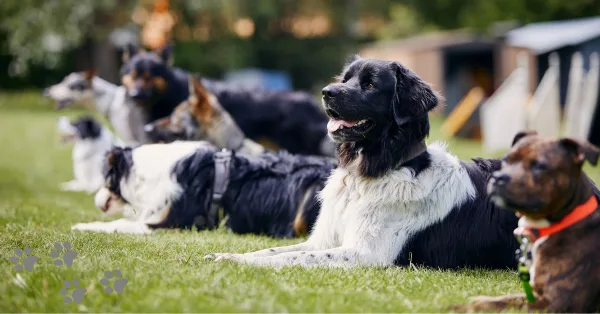 These dogs are lying down after hearing the command during professional dog training