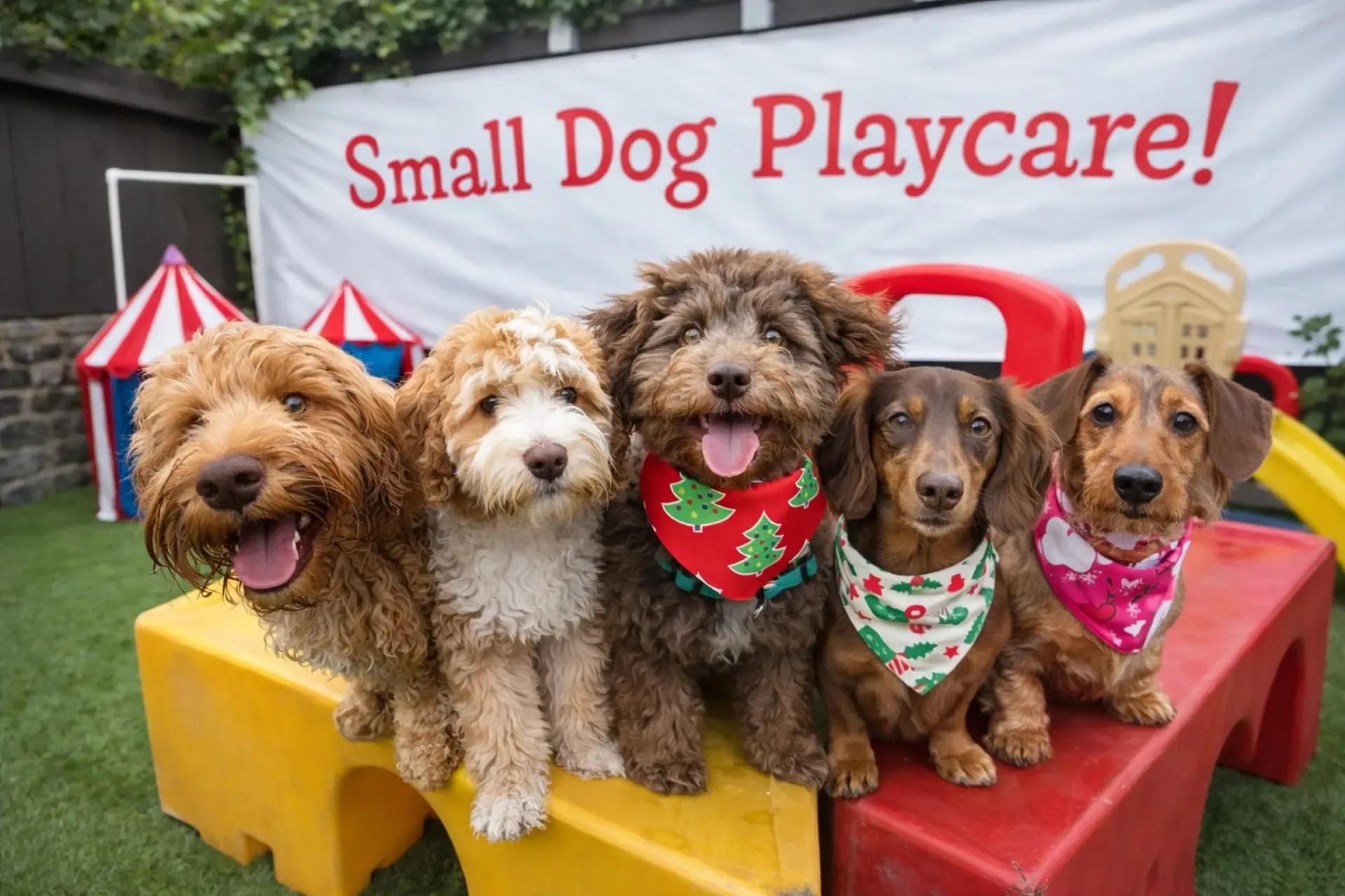 Small dog daycare in San Francisco — happy pups under 25 lbs playing at Top Dog SF PlayCare in the Sunset District
